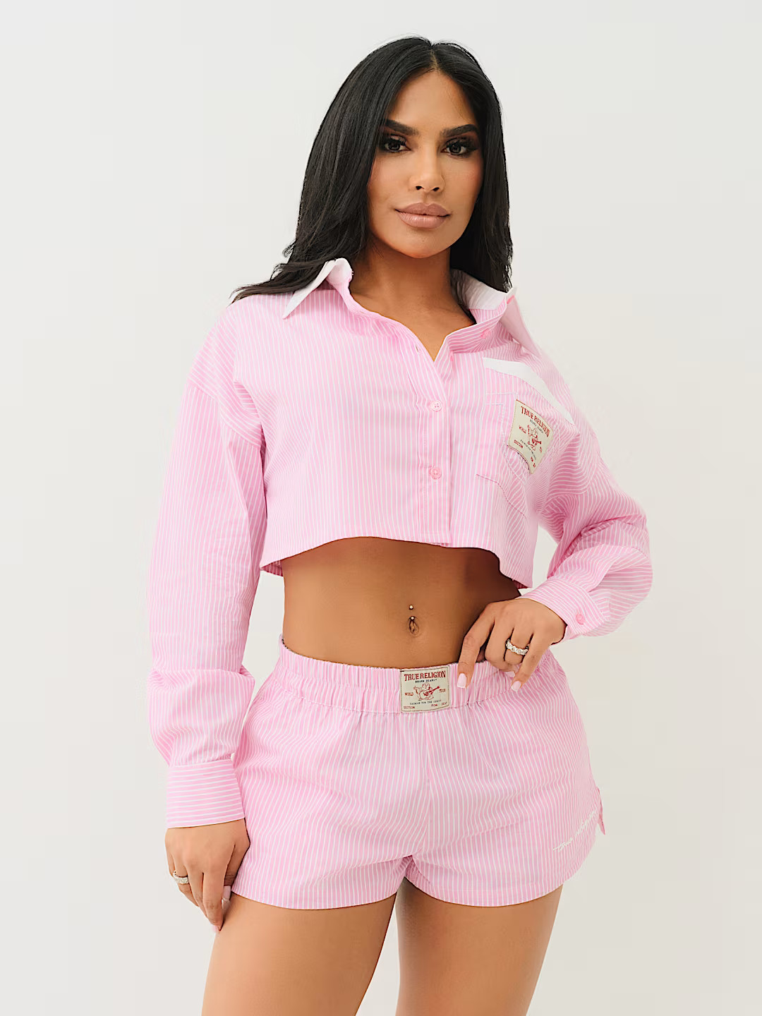 PINSTRIPED BUTTON DOWN CROP SHIRT | True Religion