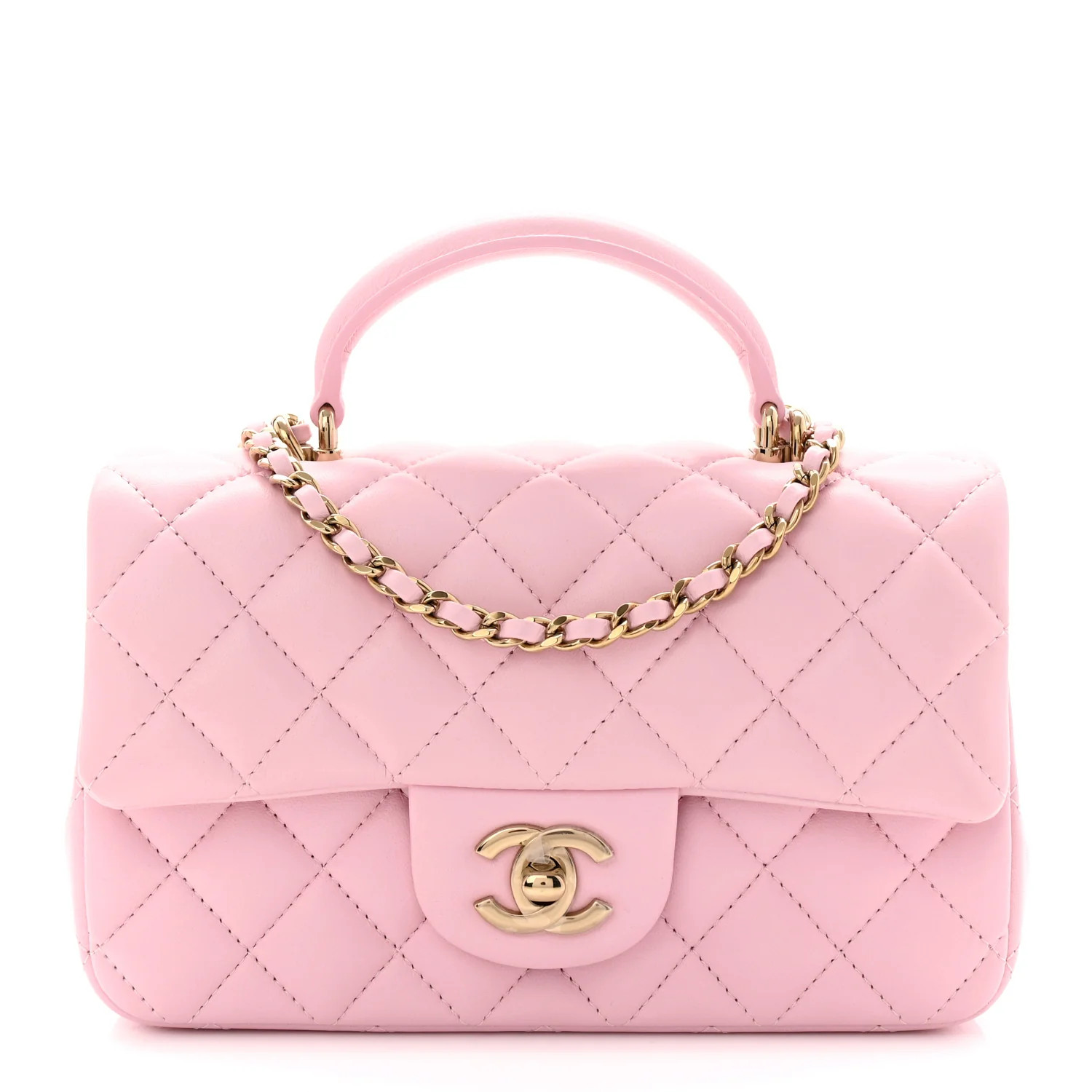 Lambskin Quilted Mini Top Handle Rectangular Flap Light Pink | FASHIONPHILE (US)
