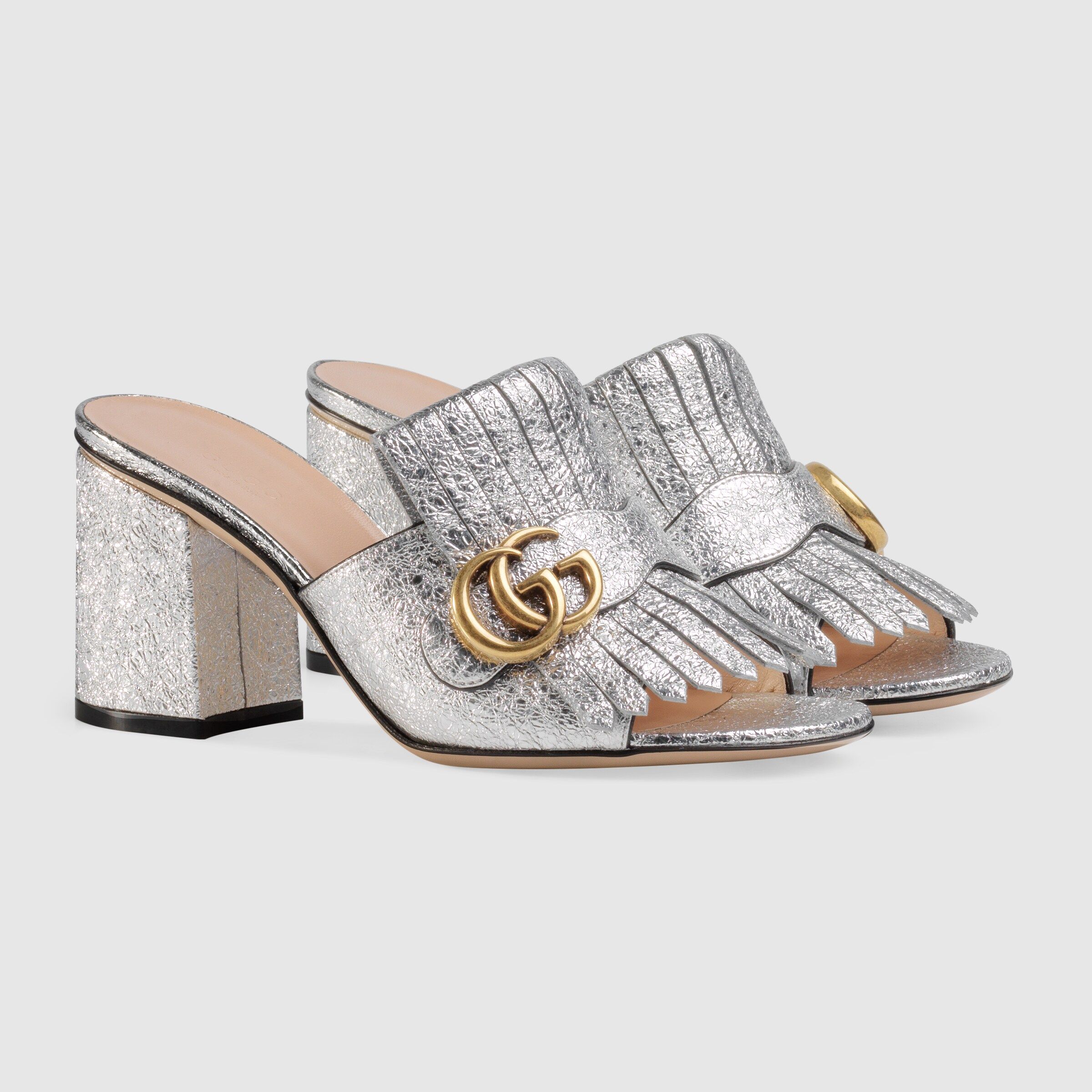 Metallic leather mid-heel slide | Gucci (US)