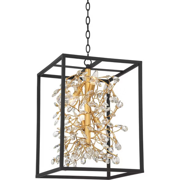 Barnes and Ivy Black Gold Pendant Chandelier 15 1/4" Wide Clear Crystal Bud 4-Light Fixture for D... | Target