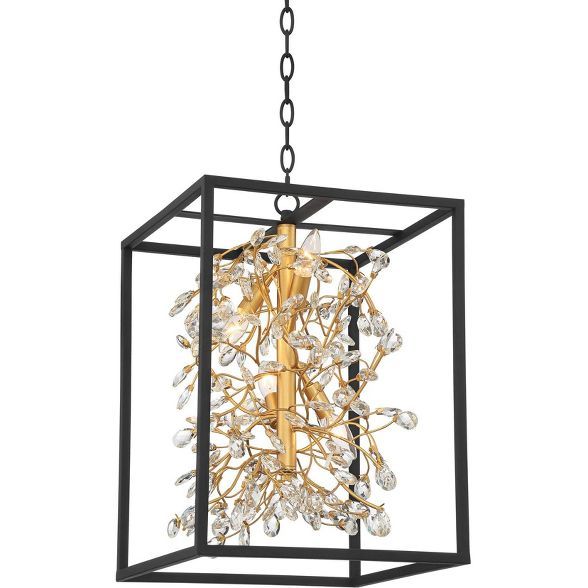Barnes and Ivy Black Gold Pendant Chandelier 15 1/4" Wide Clear Crystal Bud 4-Light Fixture for D... | Target