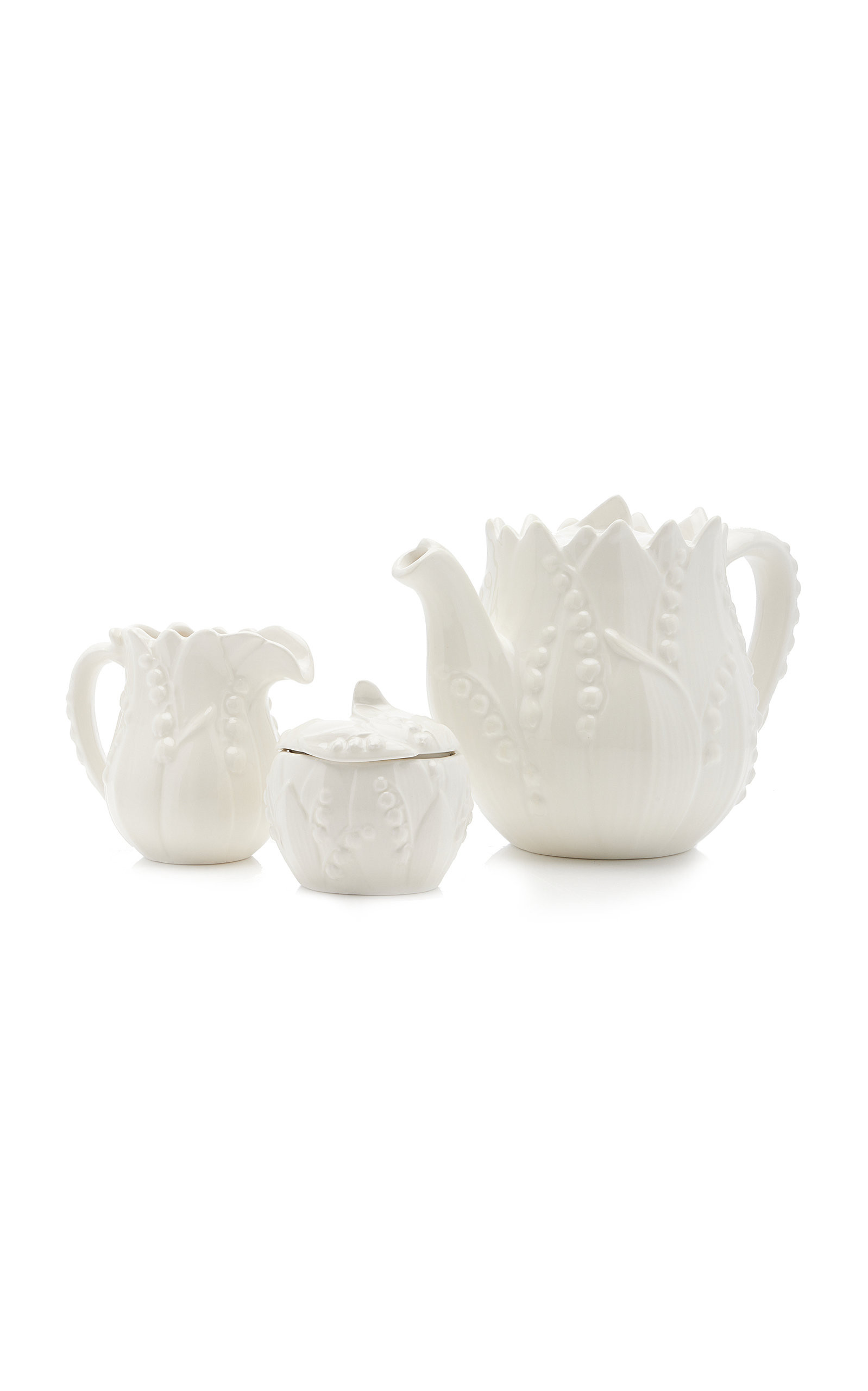Lily Of The Valley Ceramic Teapot, Cream, and Sugar Set | Moda Operandi (Global)
