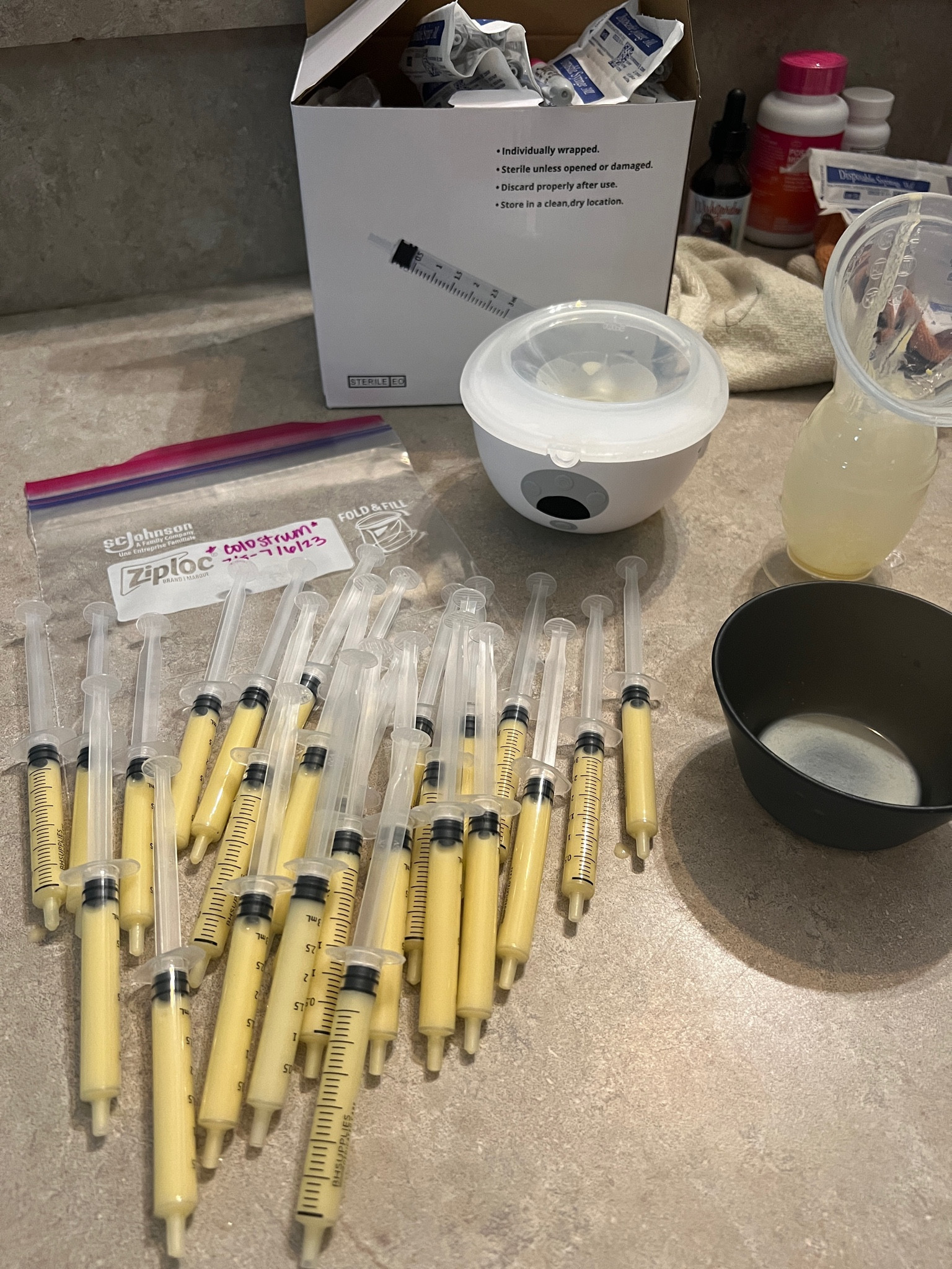 Making colostrum syringes for future sick days! 
🏆🍼Colostrum is the first form of breastmilk that is released by the mammary glands after giving birth. It's nutrient-dense and high in antibodies and antioxidants to build a newborn baby's immune system. It changes to breast milk within two to four days after your baby is born. 🥰 

I’m collecting 3ml syringes to freeze for sick days, rashes, and more! 🫶🏼

Linked items: 
-3ml syringes
- momcozy breast pump : The best pump I’ve ever used. As a second time mom I do not have time to sit and pump multiple times a day. With this, I can do dishes, laundry, play with my daughter, work, and more!! 
-haaka: newborns don’t always eat all of the milk you produce. Sometimes they get full from eating on one side! I like to use the haaka on the other breast to collect the letdown and get any additional milk out that may be wasted in a breast pad anyway! I also like to use this to pour my milk in from my hands free pumps since it suctions to the surface and I don’t have to worry about it spilling. 

#breastfeeding #bf #ebf #breastfeedingmama#breastfeedingmom #breastfeedingjourney  #breastfeedingmusthaves #breastfeedingproducts #breastfeedingclothing #breastfeedingfriendly #baby #babyboy #babyproducts #babymusthaves #newborn #newmom #secondtimemom #momhacks #babyhacks #babyclothing #amazon #amazonmusthaves #founditonamazon #summerbaby #infant 

#LTKfamily #LTKkids #LTKbaby