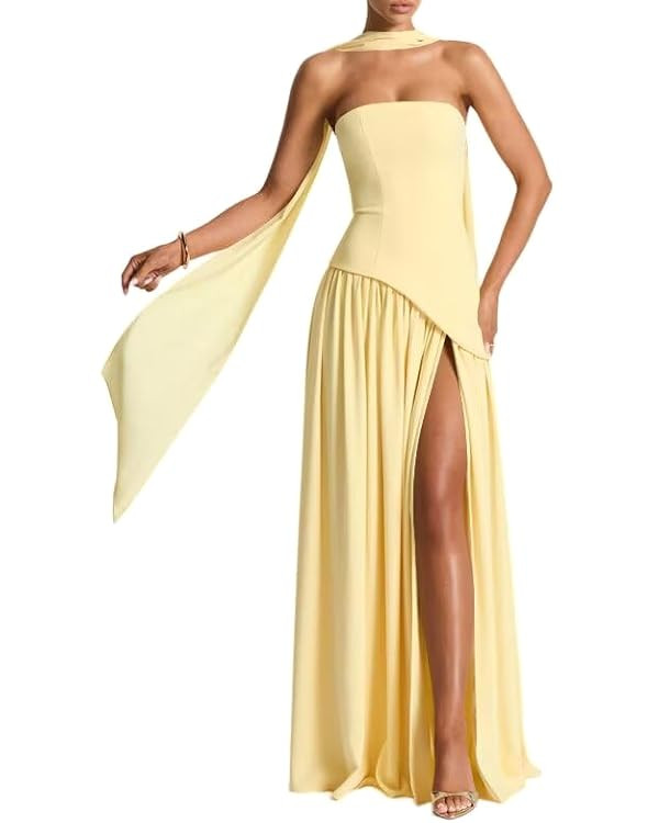 Strapless Bridesmaid Dresses Long with Scarf 2025 Satin Pleated Prom Dress VS190 | Amazon (US)