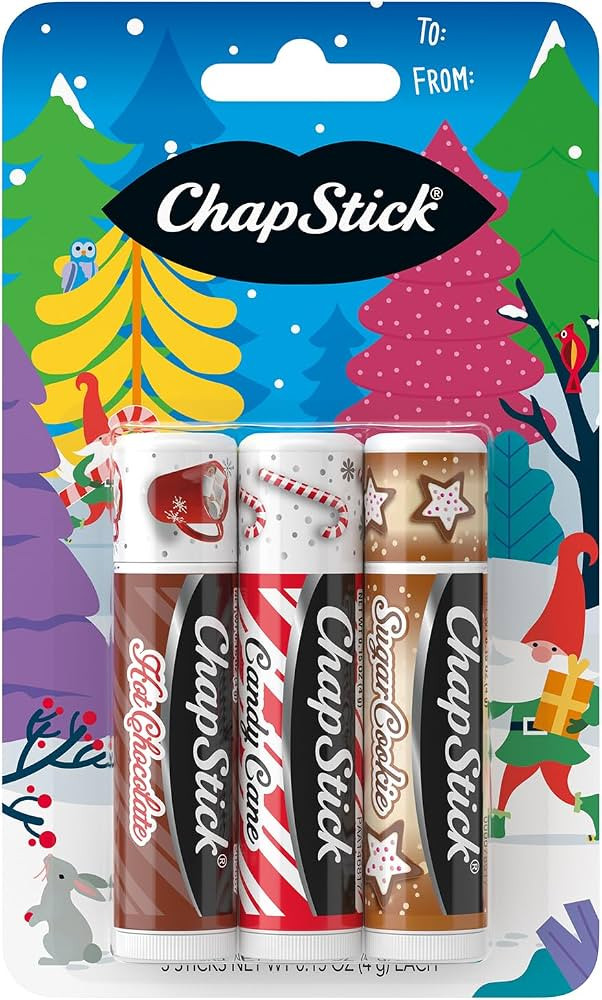 ChapStick Holiday Hot Chocolate, Candy Cane and Sugar Cookie Lip Balm, 0.15oz, 3 pack | Amazon (US)