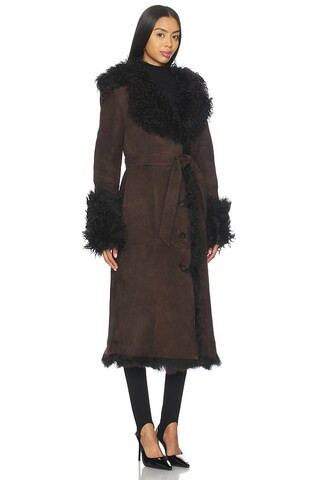 Susanna Chow Daphne Shearling Suede Coat in Espresso from Revolve.com | Revolve Clothing (Global)