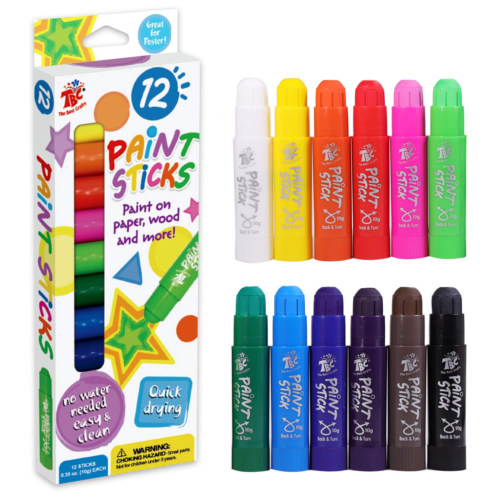 TBC The Best Crafts Tempera Paint Sticks,12 Classic Colors, Washable,Non- Toxic,Crayon Paint Stic... | Amazon (US)
