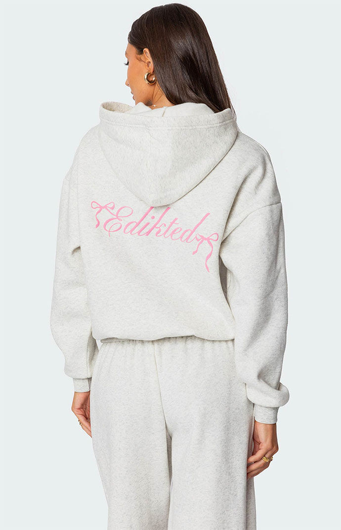 Edikted Women's Sasha Bow Detail Hoodie in Heather Grey - Size Medium | PacSun