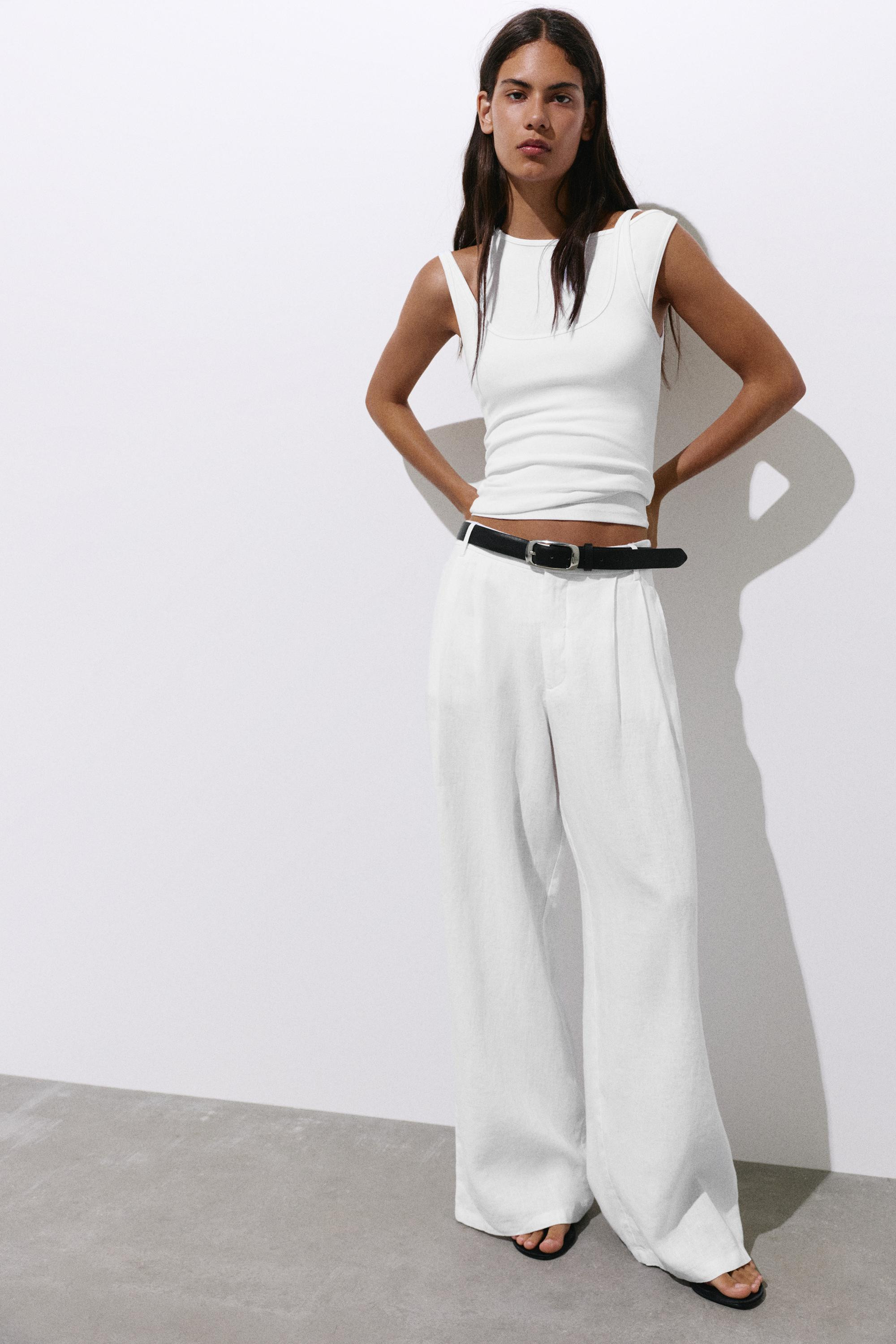 Wide-leg 100% linen trousers | PULL and BEAR UK