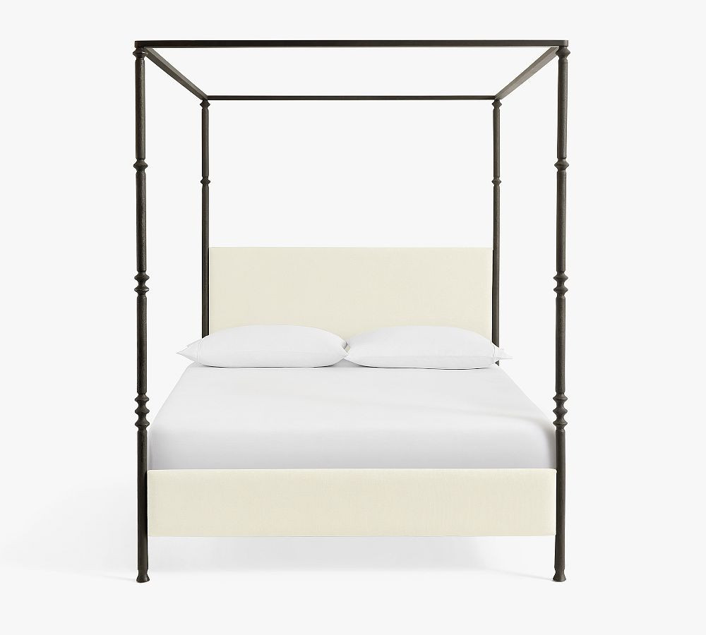 Estelle Canopy Bed, King, Bronze, Rustic Linen White | Pottery Barn (US)