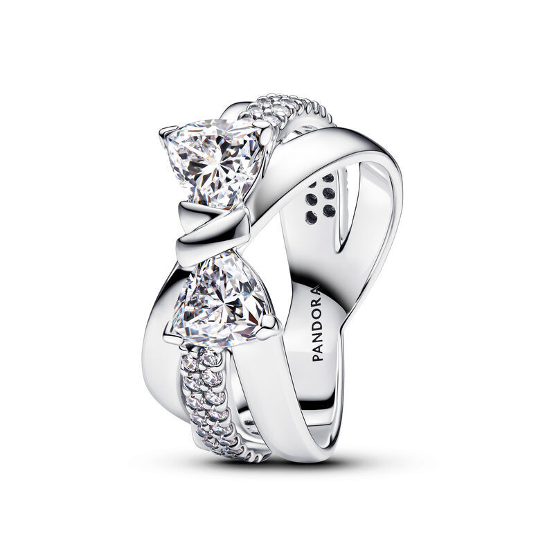 Pandora Sparkling Bow Crossover Ring | Ben Bridge Jeweler