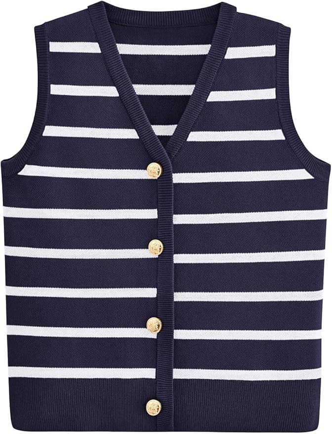 NALANISA Women’s Trendy Sleeveless Knit Striped Sweater Vest Tank Tops 2024 V Neck Button Down ... | Amazon (US)