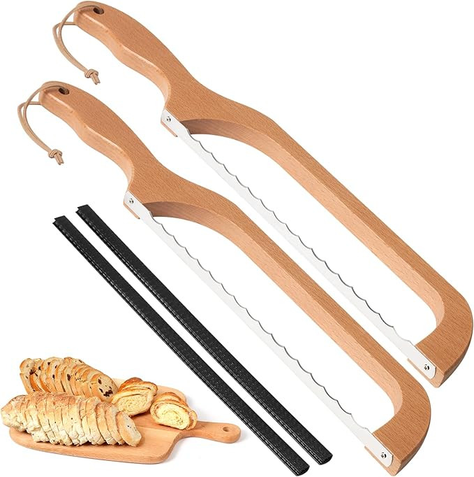 2 Pack Bread Knife for Homemade Bread 16'' Wooden Sourdough Bread Knife with Bow Design Sourdough... | Amazon (US)