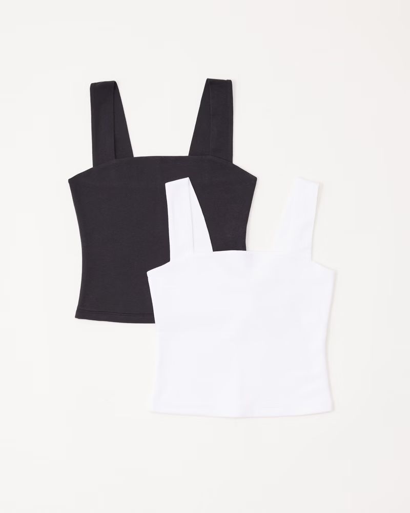 2-Pack Cotton Seamless Fabric Squareneck Tanks | Abercrombie & Fitch (US)