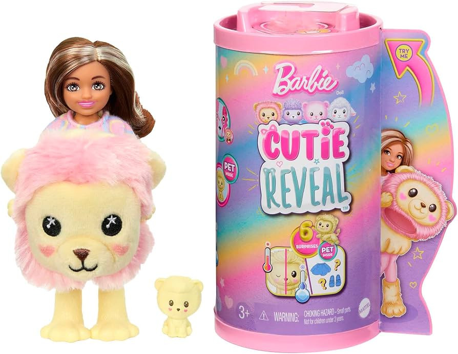 Barbie Chelsea Cutie Reveal Small Doll & Accessories, Brunette in Lion Costume, 6 Surprises, Colo... | Amazon (US)