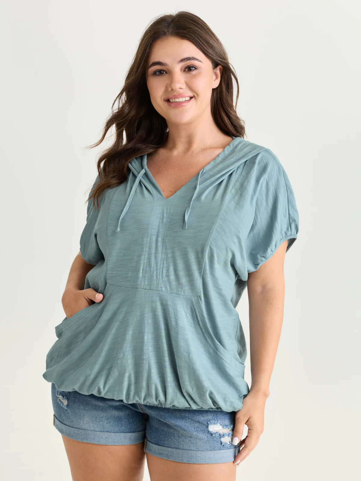 Pure Cotton Bubble Hem Hooded Knit Top | Bloomchic
