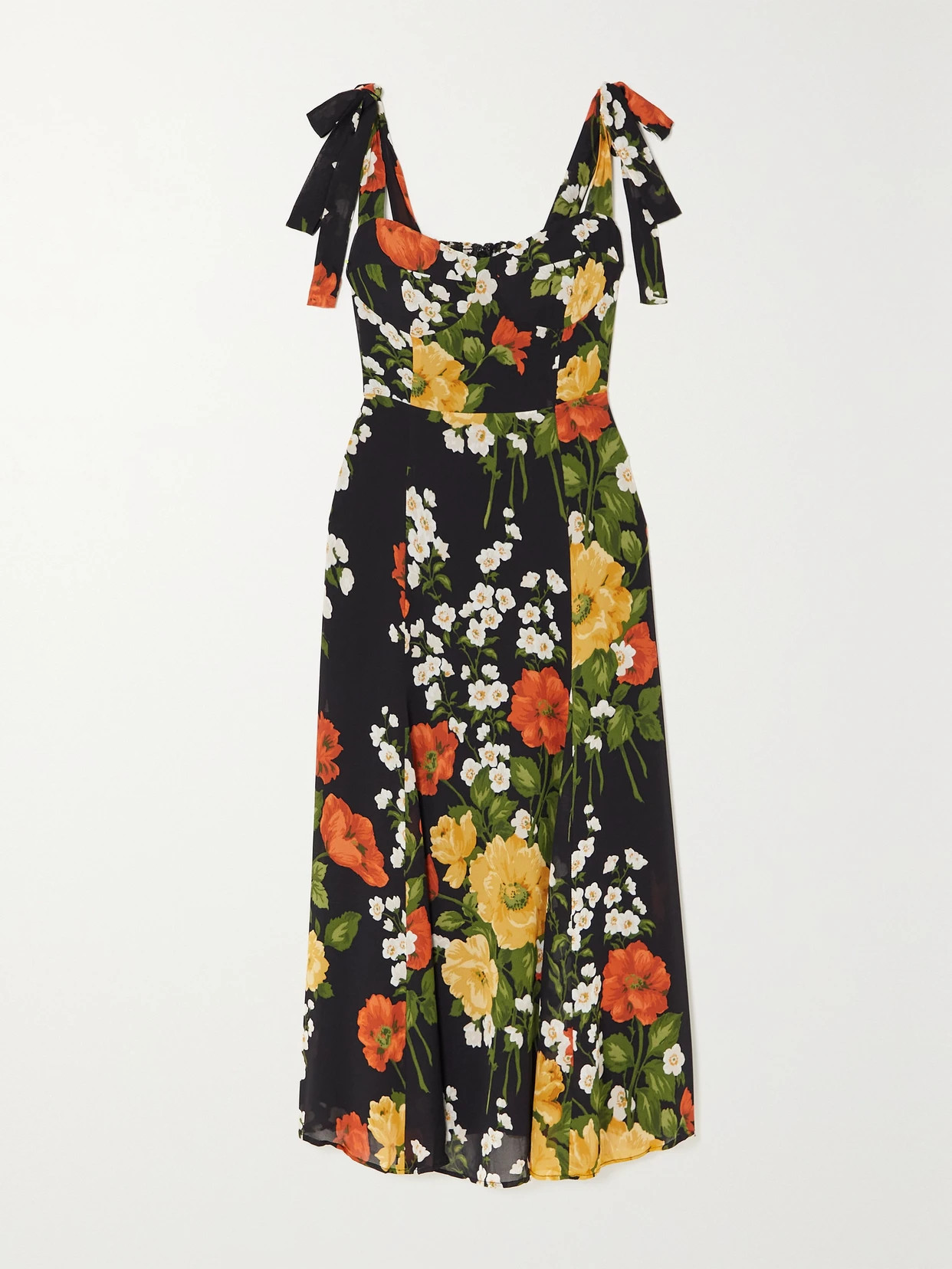 Reformation - Nadira Floral-print Georgette Midi Dress - Black | NET-A-PORTER (US)