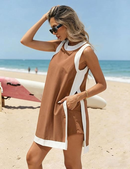 Hooever Women's 2 Piece Sets Casual Color Block Crewneck Short Sleeve Pullover Tops Matching Shor... | Amazon (US)