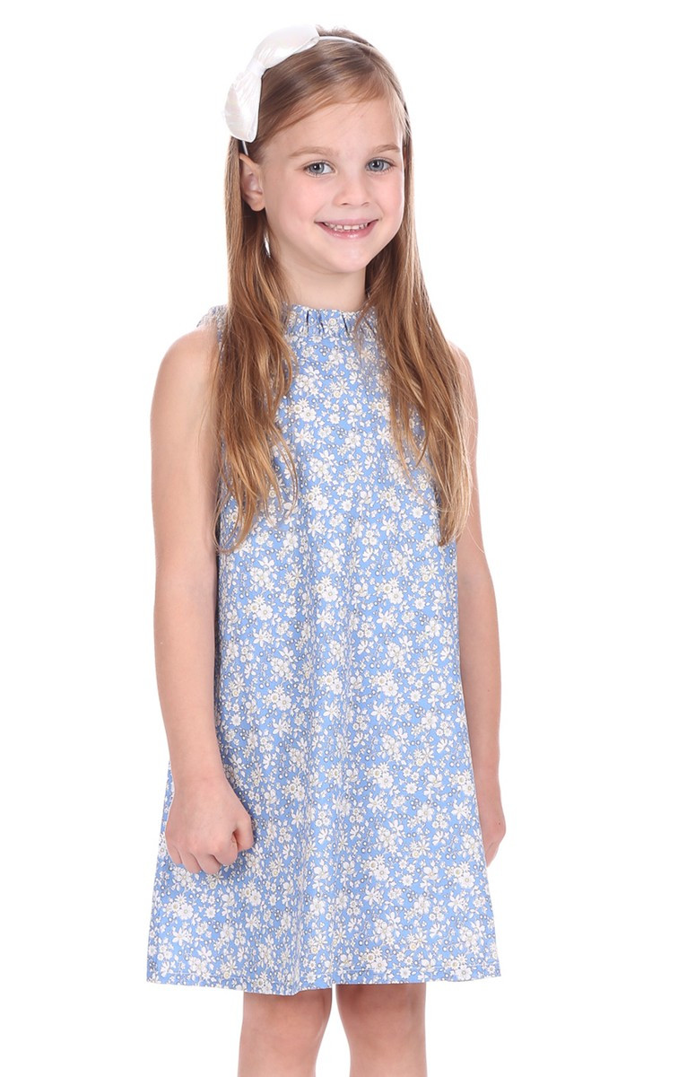 Girls Peggy Dress in Blue Floral | Duffield Lane