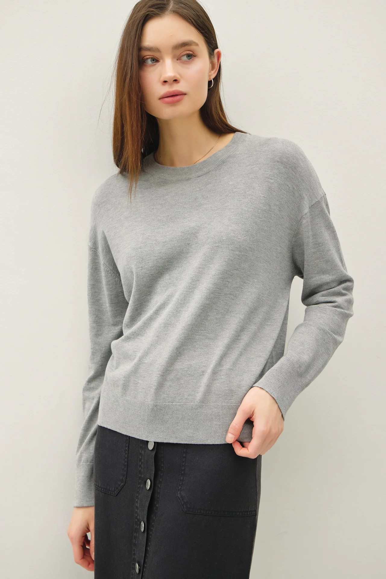 Heather Grey Classic Crew Neck Sweater | PinkBlush Maternity