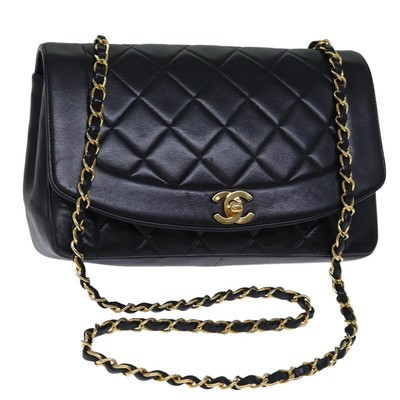 CHANEL Diana Matelasse Chain Shoulder Bag Lamb Skin Black CC Auth yk12418A  | eBay | eBay US