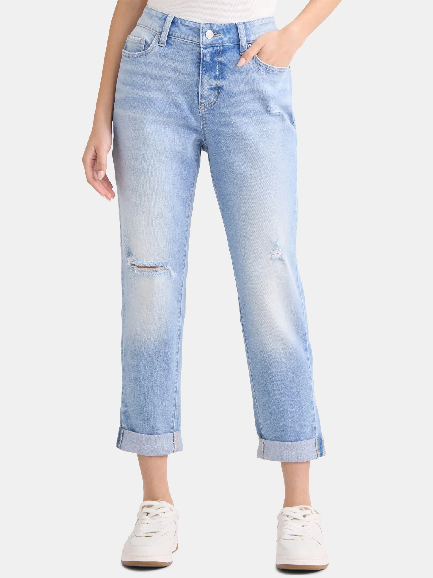 Time and Tru Women's Mid-Rise Boyfriend Jeans, 26" Inseam, Sizes 0-22 | Walmart (US)