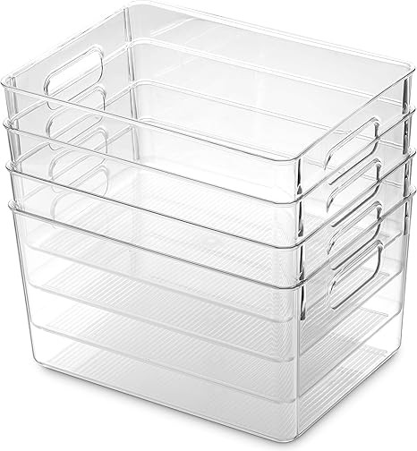 Set Of 4 Clear Pantry Organizer Bins Household Plastic Food Storage Basket with Cutout Handles fo... | Amazon (US)