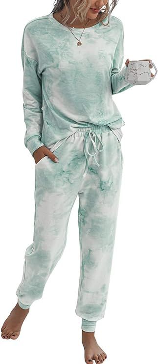 PRETTYGARDEN Women’s Tie Dye Two Piece Pajamas Set Long Sleeve Sweatshirt with Long Pants Sleep... | Amazon (US)