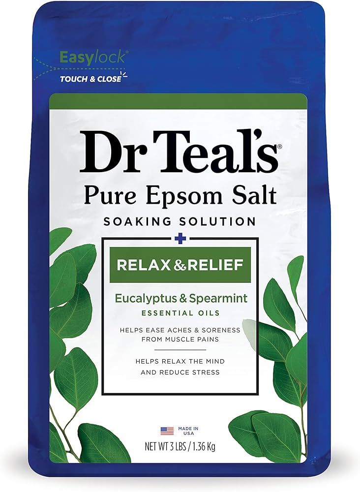 Dr Teal's Pure Epsom Salt Soak, Relax & Relief with Eucalyptus & Spearmint, 3lbs | Amazon (US)