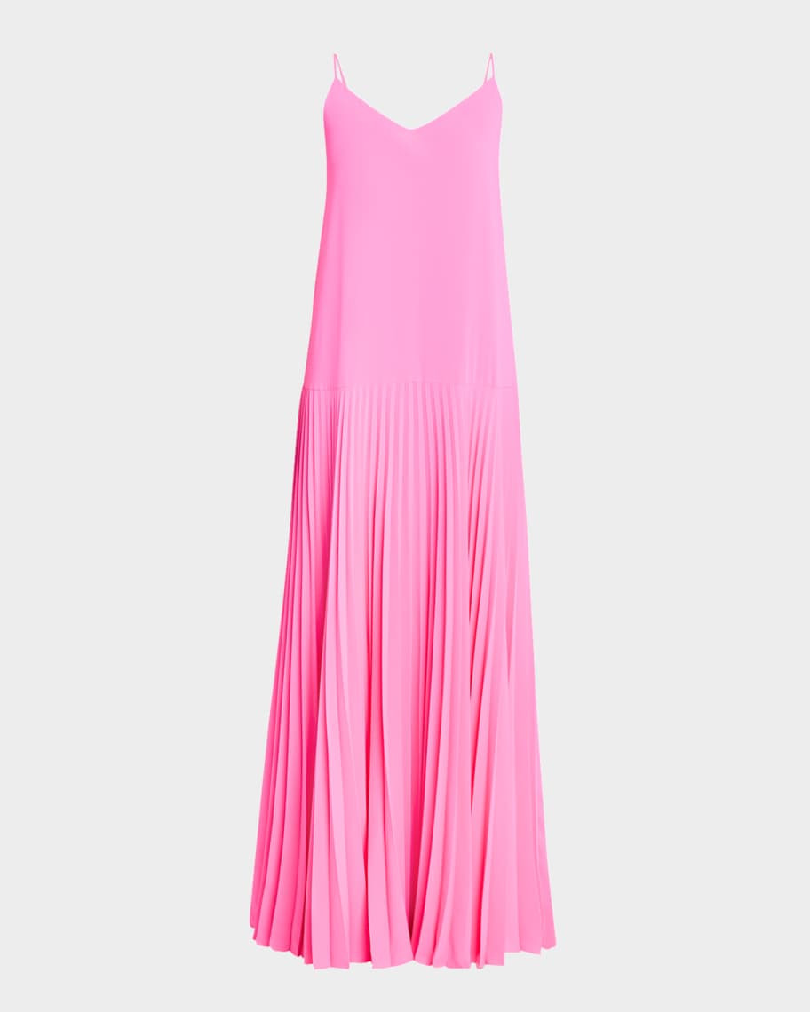 Trina Turk Carve Sleeveless Drop-Waist Pleated Maxi Dress | Neiman Marcus