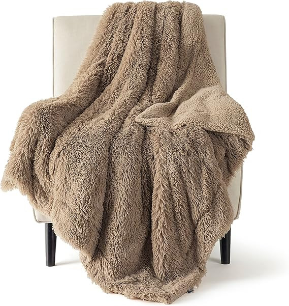 Bedsure Faux Fur Taupe Throw Blanket – Fuzzy, Fluffy, and Shaggy Faux Fur, Soft and Thick Sherp... | Amazon (US)