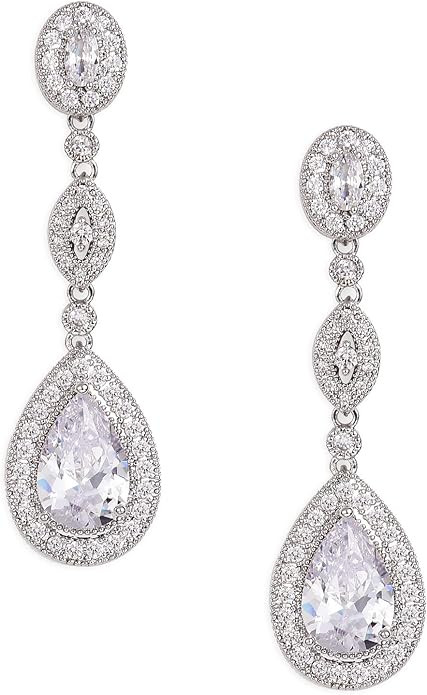 SWEETV Cubic Zirconia Teardrop Wedding Bridal Earrings for Women,Bridesmaids,Brides - Crystal Rhi... | Amazon (US)