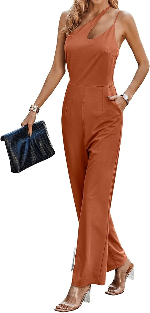 CCTOO Women's Sexy One-Shoulder Summer Jumpsuits Cutout Rompers Wide Leg Long Outfits with Pocket... | Amazon (US)