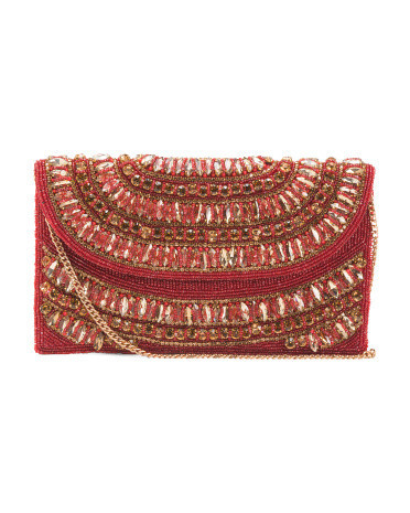 Beaded Crystal Envelope Clutch, Leather/Gold | TJ Maxx