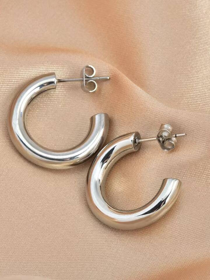 Stainless Steel Luxury C Design Solid Hoop Earrings | SHEIN
