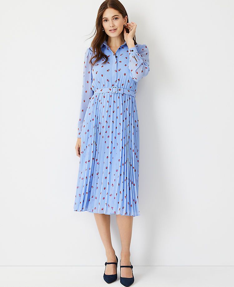 Heart Charm Pleated Collared Shirtdress | Ann Taylor (US)