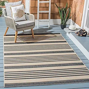 SAFAVIEH Courtyard Collection Area Rug - 10' x 14', Black & Bone, Stripe Design, Non-Shedding & E... | Amazon (US)