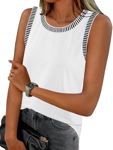 MEROKEETY Womens Tank Tops 2026 Summer Casual Sleeveless Crew Neck Basic T Shirts Beach Striped C... | Amazon (US)
