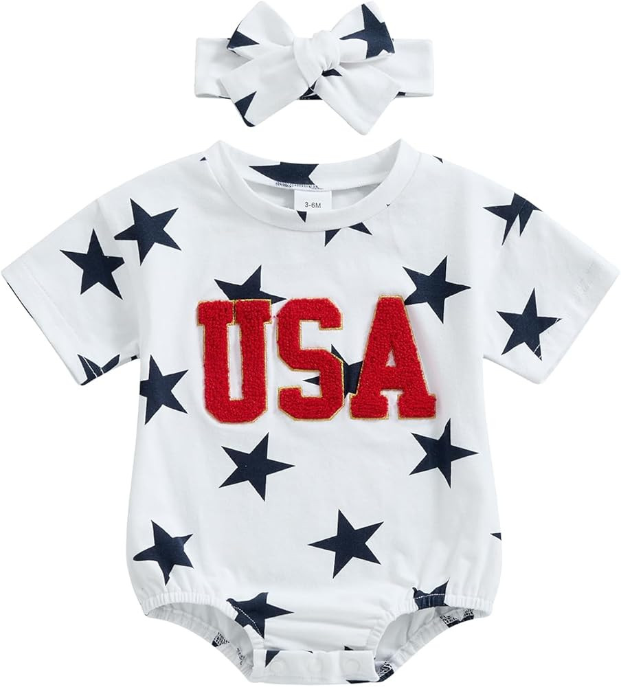 BemeyourBBs Baby Boy Girl 4th of July Outfit USA Short Sleeve Bubble Romper Jumpsuit Newborn Four... | Amazon (US)