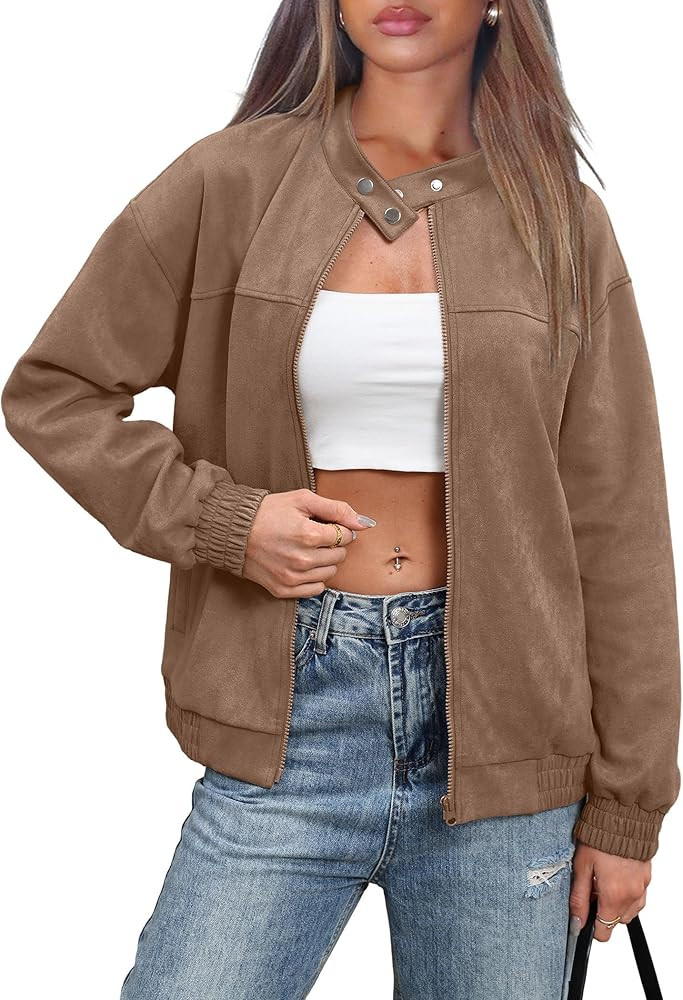 SAMPEEL Leather Jacket Women Faux Oversized Motorcycle Bomber Coats 2025 Fall Fashion Outfits Win... | Amazon (US)