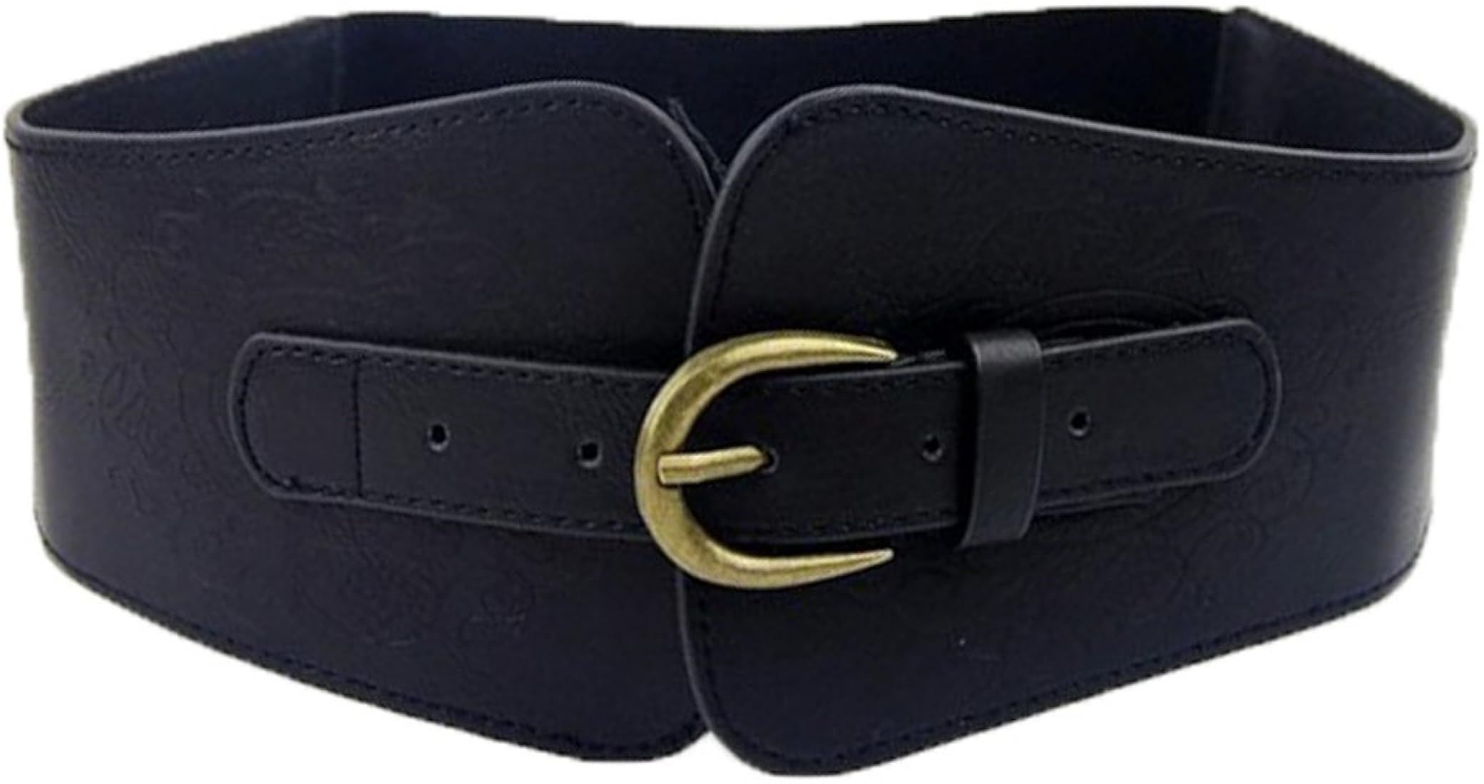 Women Ladies Vintage Wide Faux Leather Totem Print Elastic Stretchy Corset Cinch Belt | Amazon (US)