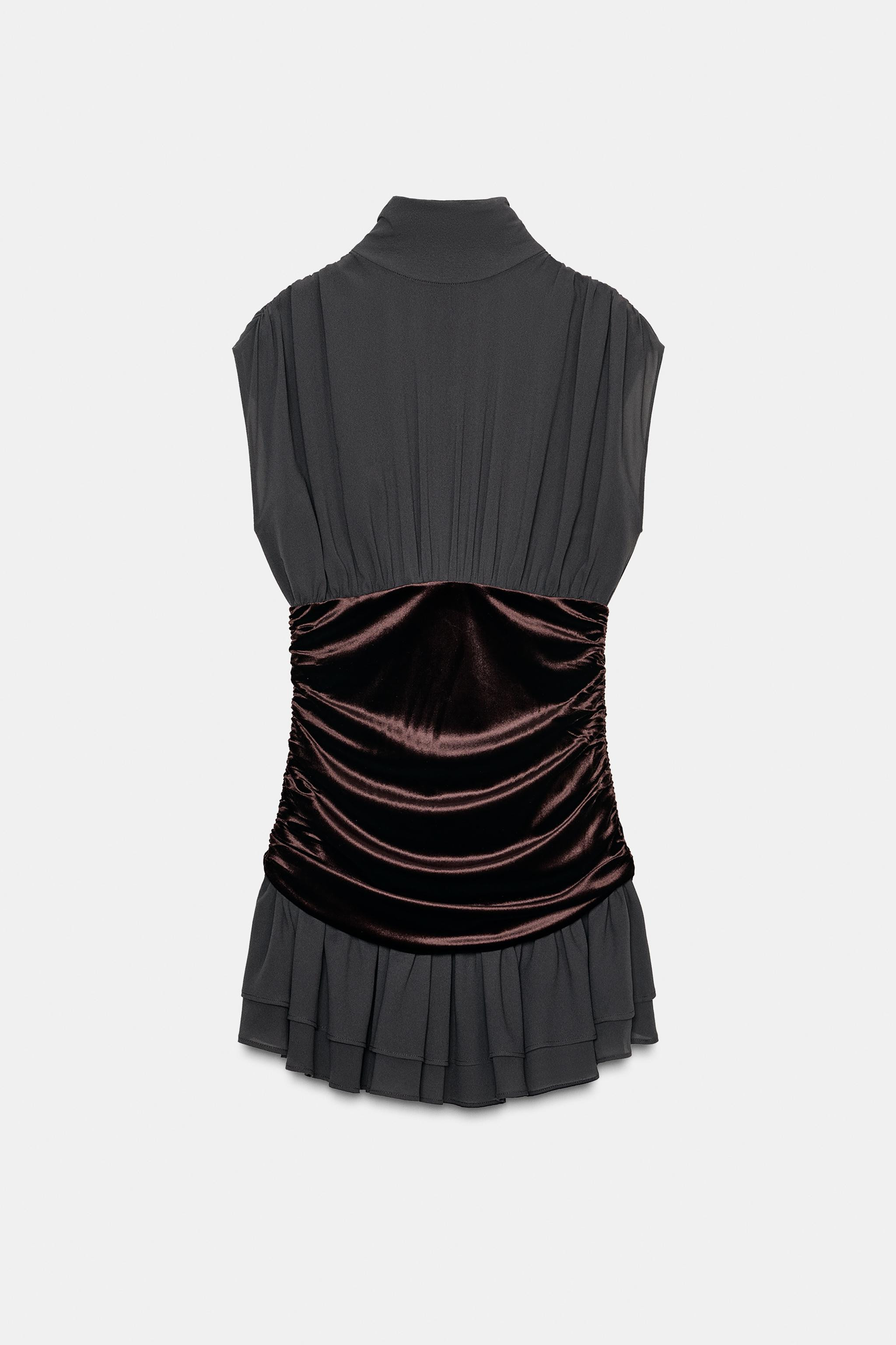 SHORT DRESS WITH VELVET AND RUFFLES | Zara UK