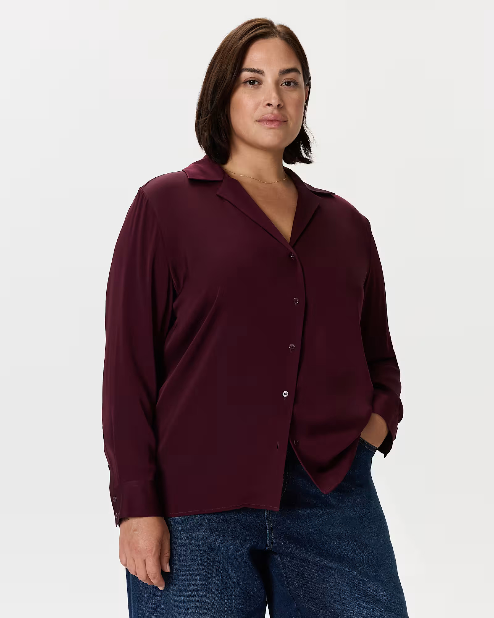 Washable Stretch Silk Notch Collar Blouse | Quince
