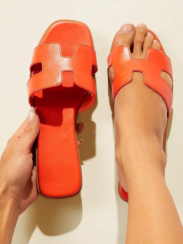 Women's Solid Color Simple Casual Flat Sandals, Suitable For Daily Wear | SHEIN