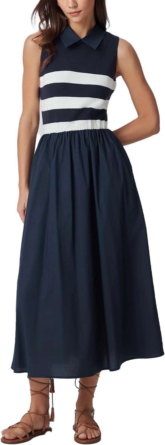 D-Sun Women's 2026 Spring Summer Sweater Midi Dresses Sleeveless Stripe Casual Knit A Line Long D... | Amazon (US)