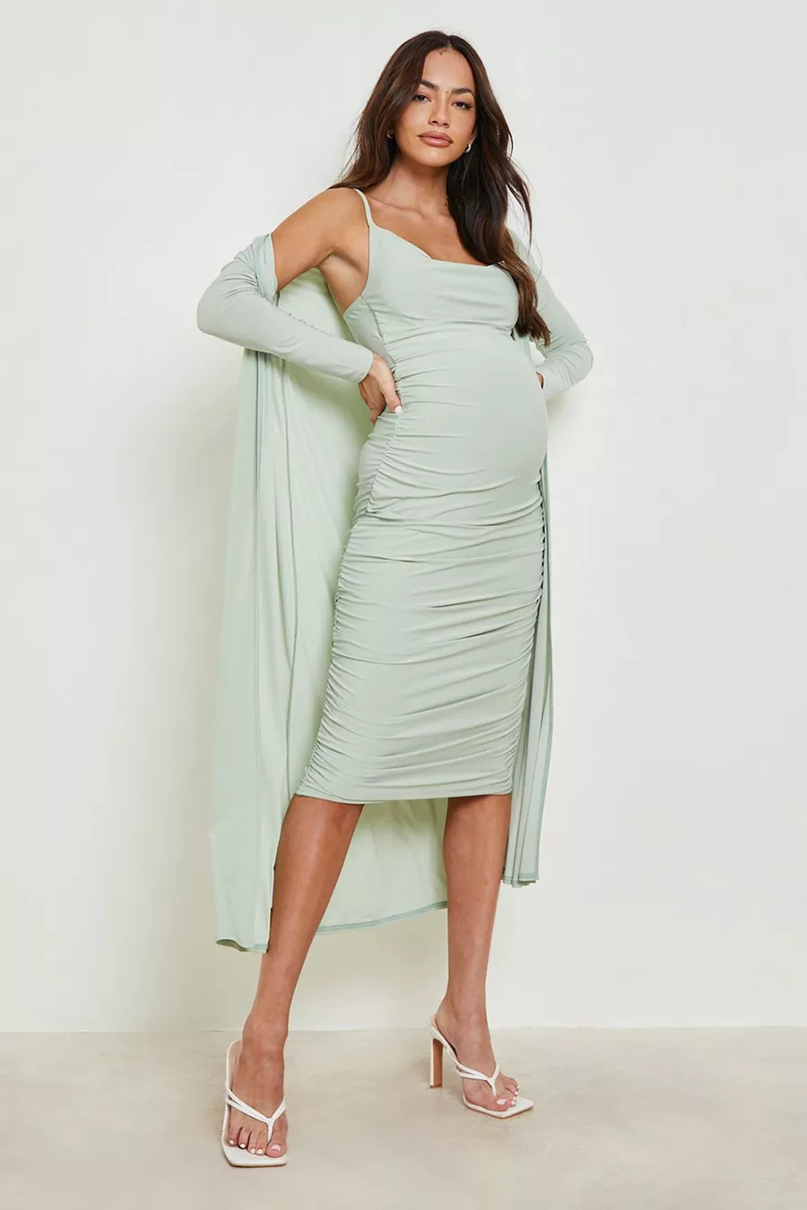 Maternity Strappy Cowl Neck Dress And Duster | Boohoo.com (US & CA)