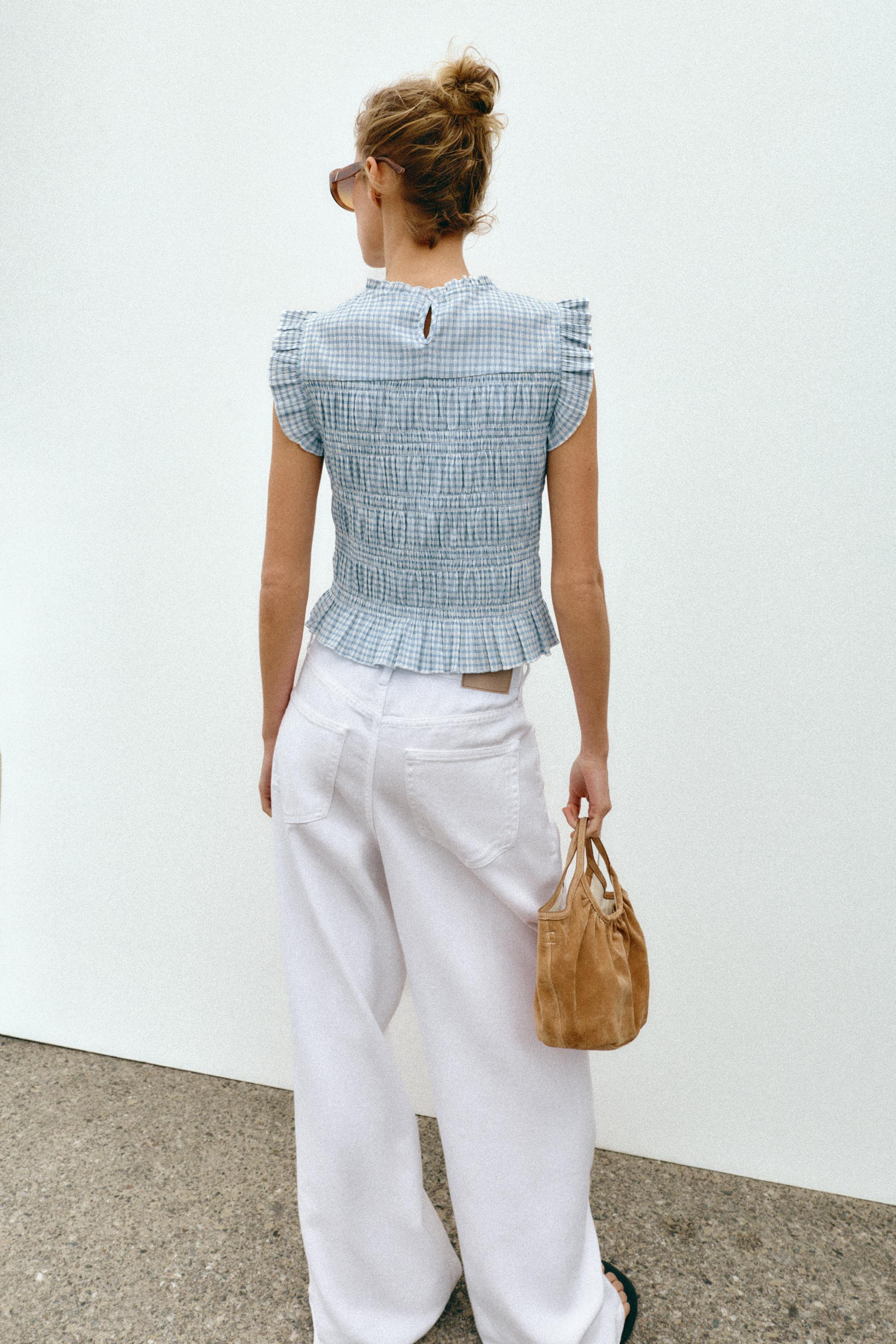 GINGHAM SMOCKED TOP | Zara US