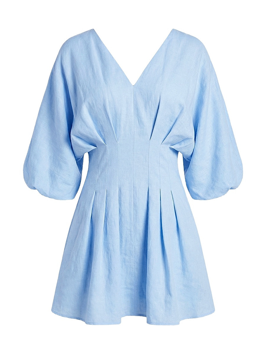 Women's Nicoline Linen Pleated Minidress - Sky - Size 0 | Saks Fifth Avenue
