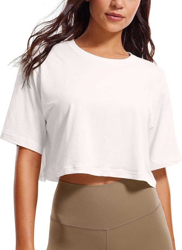 CRZ YOGA Women's Pima Cotton Workout Crop Tops Short Sleeve Yoga Shirts Casual Athletic Running T... | Amazon (US)