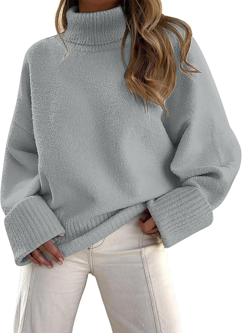 Women's Turtleneck Long Sleeve Oversized 2023 Fall Fuzzy Knit Chunky Warm Pullover Sweater Top | Amazon (US)